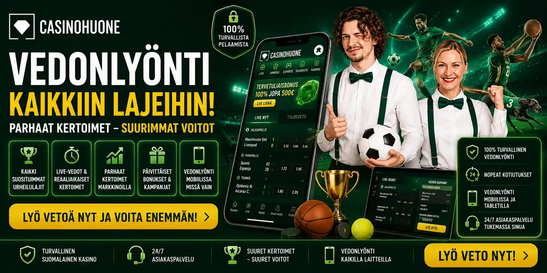 Vedonlyönti kaikkiin urheilulajeihin parhailla kertoimilla